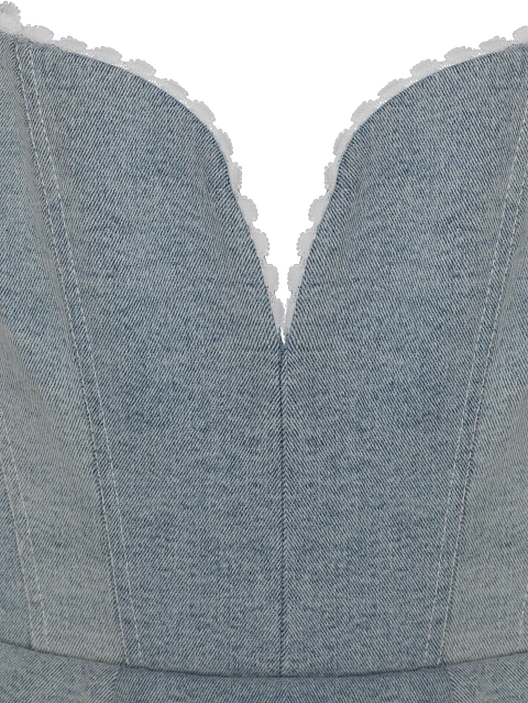 Maxi dress made of blue denim and white mesh, 3