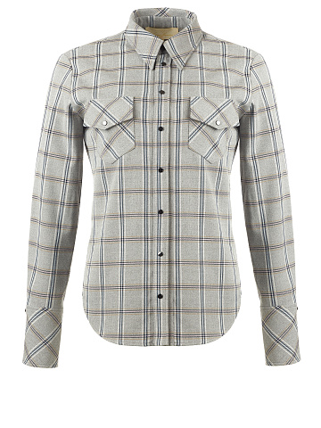Light Grey Wool & Rayon Checked Shirt, 1