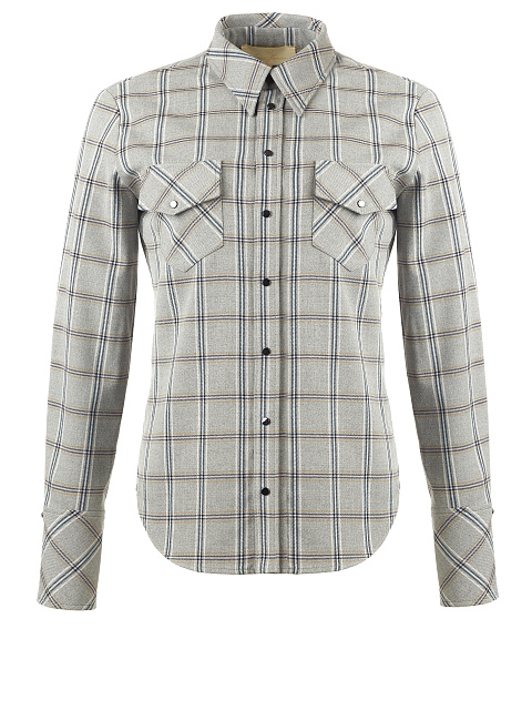 Light Grey Wool & Rayon Checked Shirt, 1 Light Grey Wool & Rayon Checked Shirt, 1