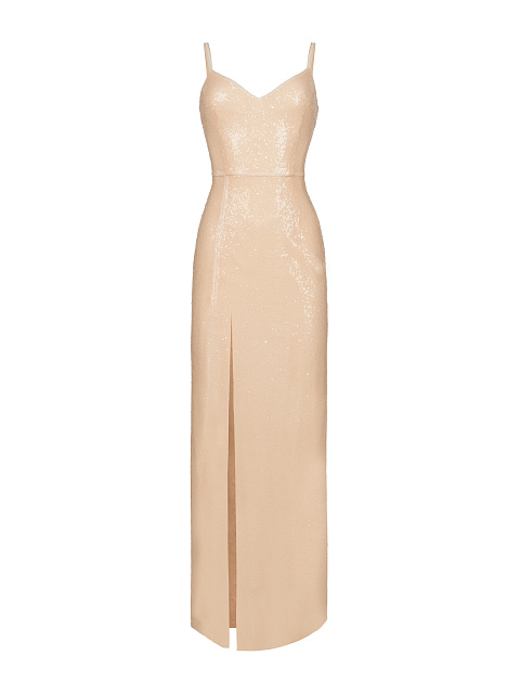 Beige Sequined Maxi Dress, 1
