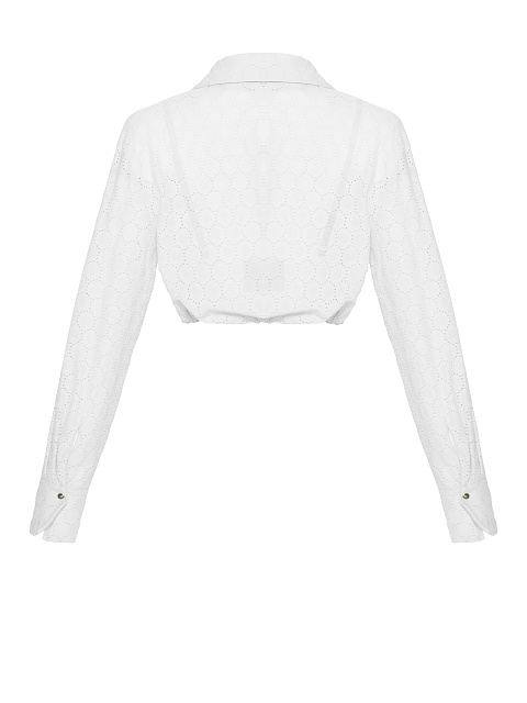 White Cotton Lace Set Of Bra & Cropped Shirt, 3