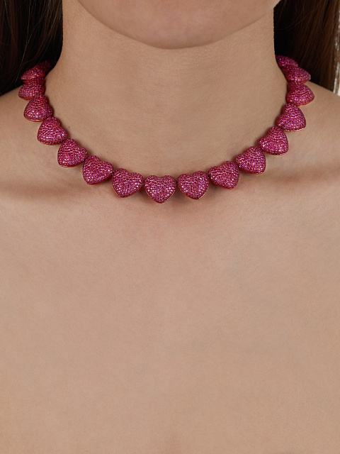 Red Rhodium Plated Gold & Heart-Shaped Ruby Necklace, 4