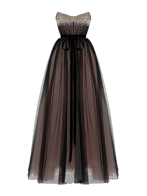 Black Polka Dot Tulle Maxi Dress, 3