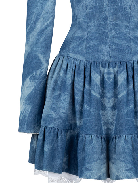 Blue Denim Tie-Dye Mini Dress, 3 Blue Denim Tie-Dye Mini Dress, 3