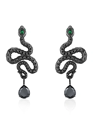 Blackened gold earrings with black diamonds and emeralds, 1