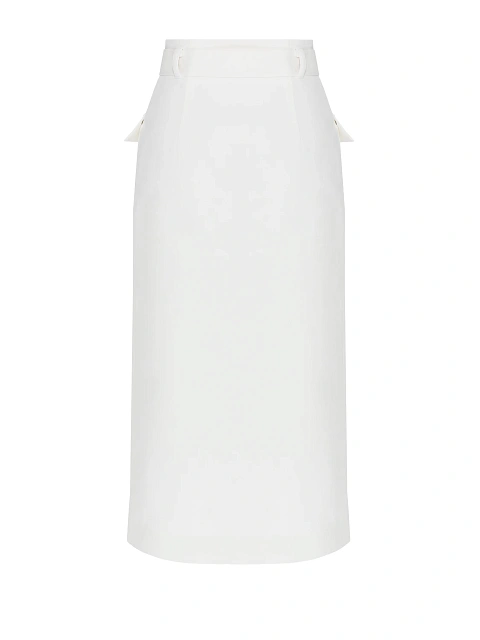 White Midi Skirt With Pockets, 2