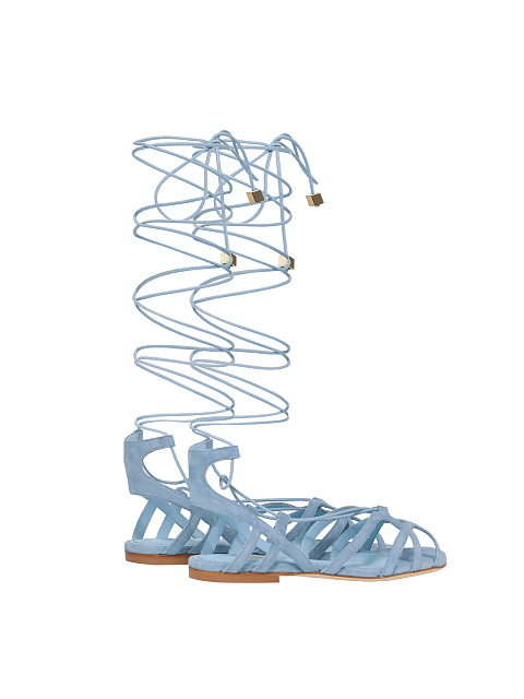 Light Blue Suede Lace Up Sandals, 4