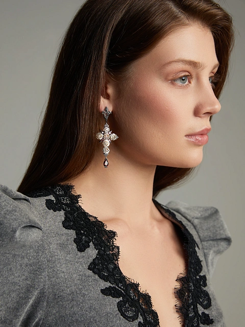 Mother of Pearl, Garnet Pear & Black Gold Earrings, 2 Mother of Pearl, Garnet Pear & Black Gold Earrings, 2