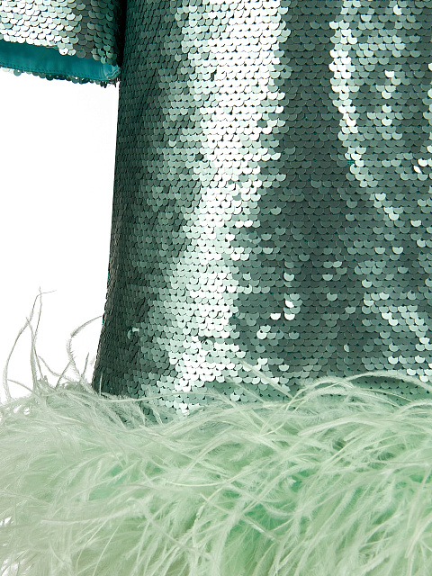 Green Sequined Feather-Trimmed Mini Dress, 3
