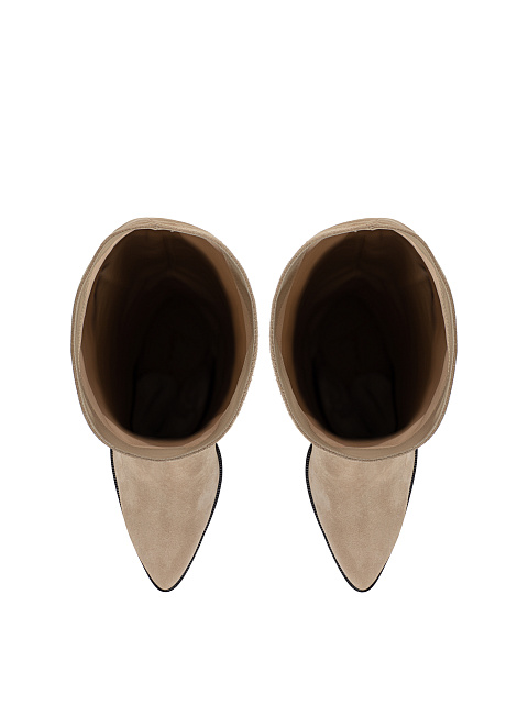 Beige Suede Heeled Long Boots, 4