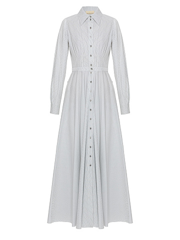 White & Black Striped Cotton Maxi Dress, 1