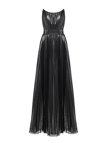 Silver maxi dress made of pleated fabric, 1
