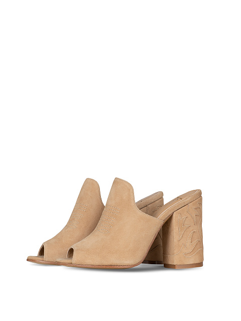 Beige Suede Heeled Mules, 1 Beige Suede Heeled Mules, 1