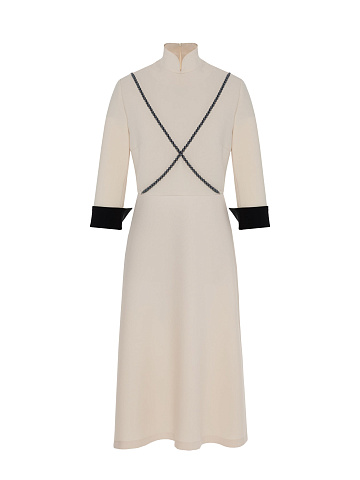 Milk midi dress with black pearls, 1