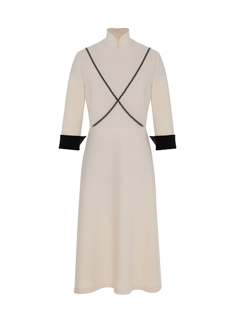 Milk midi dress with black pearls, 1