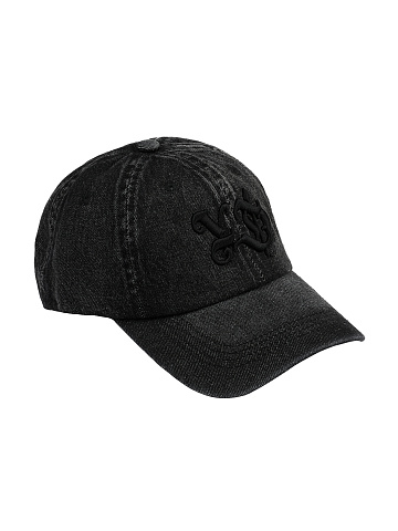 Black YD Embroidered Denim Cap, 1