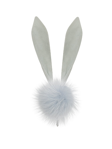 Gray suede bunny keychain with fur, 1