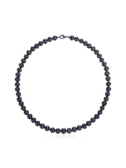 Oxidized gold necklace with black pearls and sapphires, 1 Oxidized gold necklace with black pearls and sapphires, 1