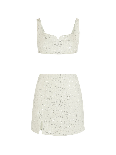 White Tweed & Rhinestone Top & Mini Skirt, 1