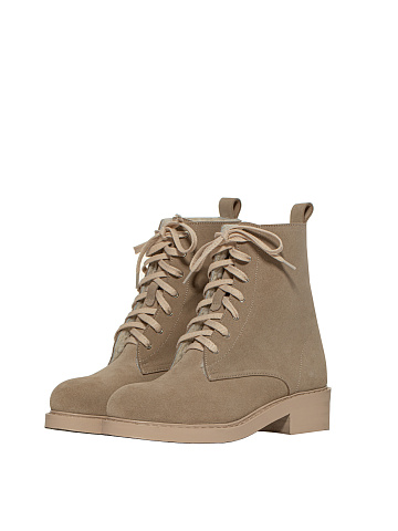Beige Velour & Fur Lace Up Boots, 1