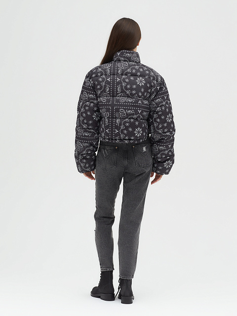 Black cropped down jacket with paisley pattern, 15