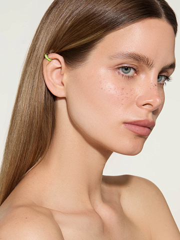 Narrow white gold ear cuff with Lime enamel, 2