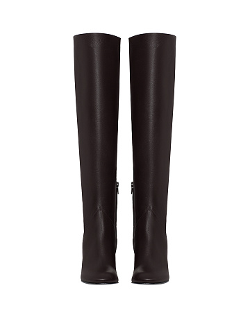 Dark Brown Leather Round Toe Long Boots, 2