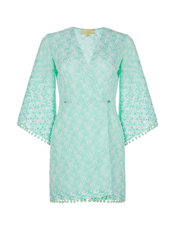 Green Cotton Lace Wrap Mini Dress, 1