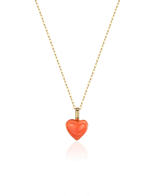 Yellow gold pendant necklace with a heart-shaped coral, 1