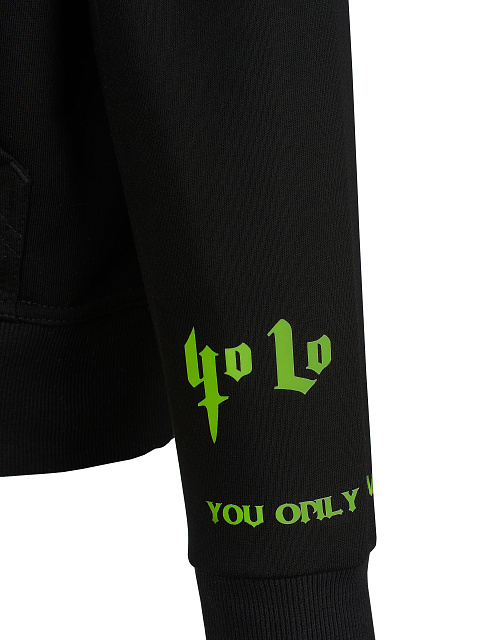 Neon Green Back Printed Black Cotton Hoodie, 4