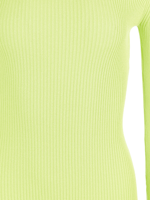 Neon Green Rib Knit Turtleneck Maxi Dress, 3