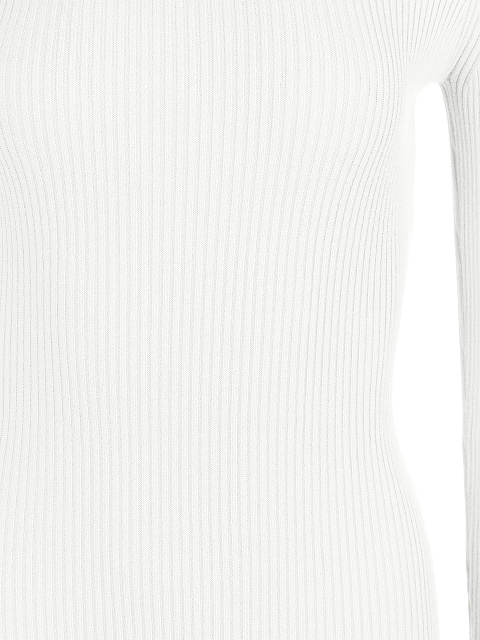 White Rib Knit Turtleneck Cut Out Maxi Dress, 3
