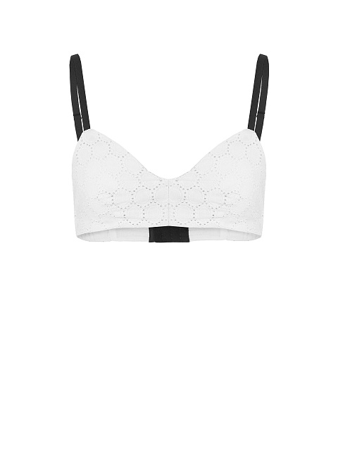 White Cotton Lace Set Of Bra & Cropped Shirt, 4