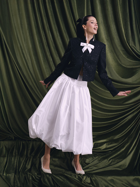 White Taffeta Midi Skirt, 6