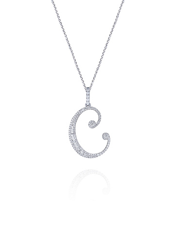 White gold necklace with a C-shaped diamond pendant, 1