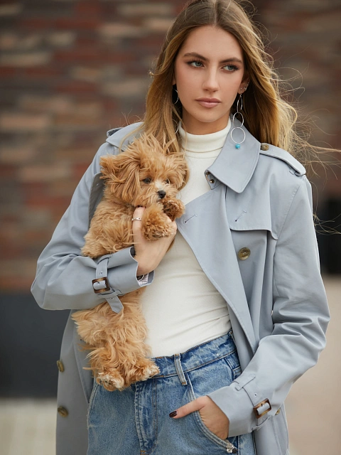 Light Blue Cotton Trench Coat, 7