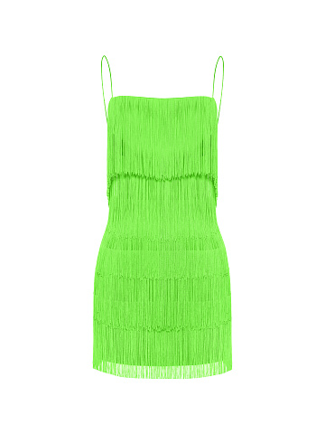 Fringed Neon Green Mini Dress, 1