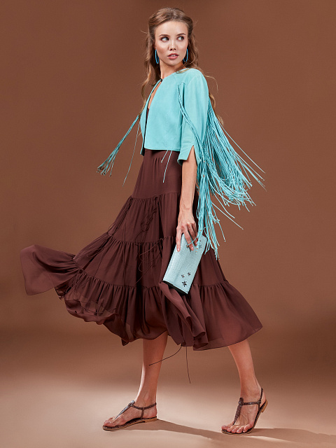 Turquiose Embroidered Fringed Suede Jacket, 5 Turquiose Embroidered Fringed Suede Jacket, 5