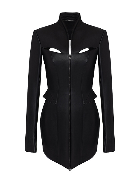 Black Leather Mini Dress With Slits, 1