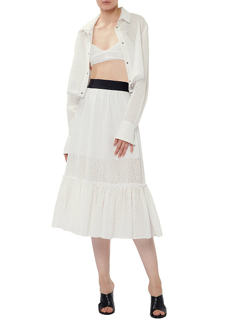 White Cotton Lace Midi Skirt, 4