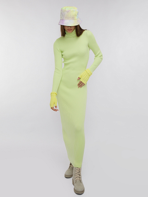 Neon Green Rib Knit Turtleneck Maxi Dress, 4