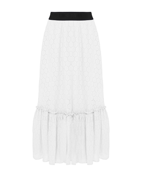 White Cotton Lace Midi Skirt, 1