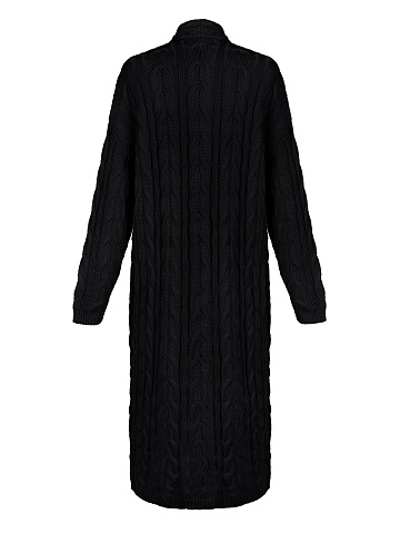 Black Tencel & Silk Cable Knit Long Cardigan, 2