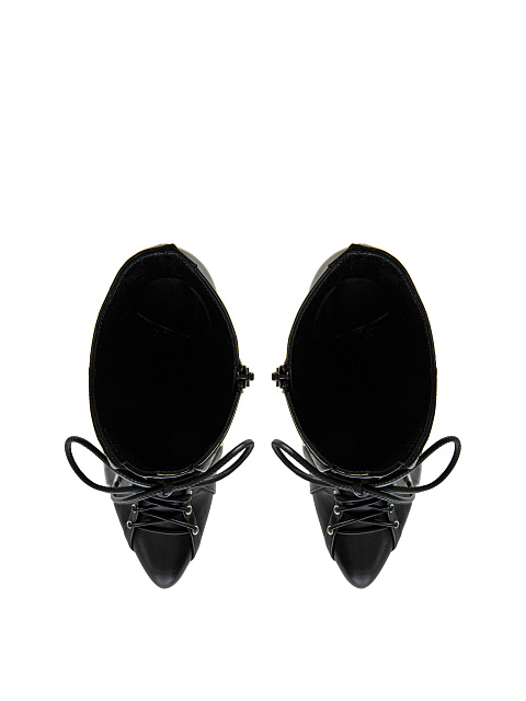 Black Leather Lace-Up Ankle Boots, 4
