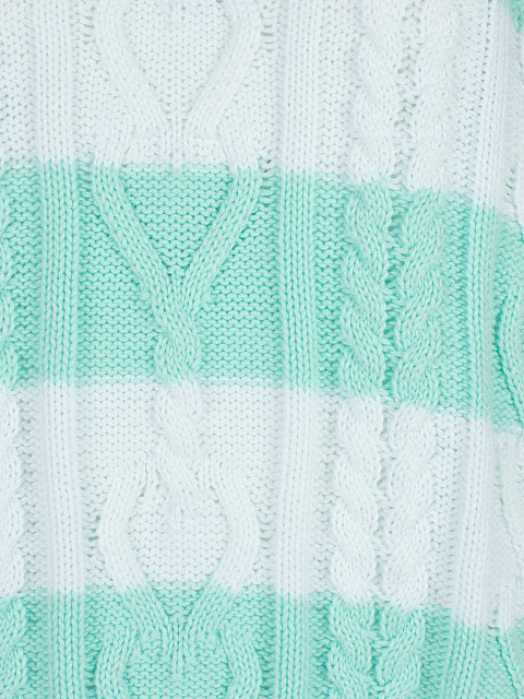 White & Mint Striped Distressed Cable Knit Sweater, 3