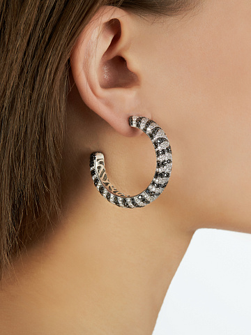 White Gold, Black & White Diamonds Hoop Earrings, 2