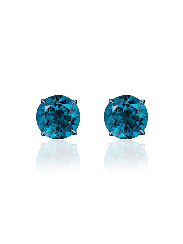 White gold stud earrings with round London Blue topazes, 1