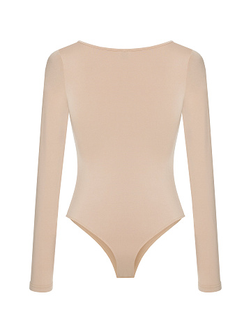 Beige Bodysuit With Low Neckline, 2