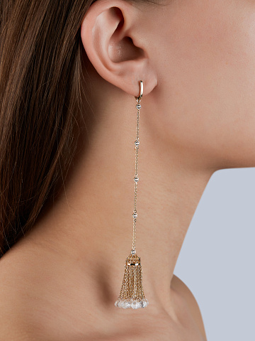 Briolette Rock Crystal, Round Topaz & Gold Tassel Earrings, 2
