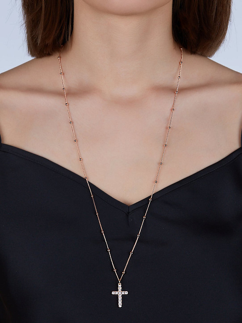Rose Gold & Cubic Zirkonia Cross Necklace, 2 Rose Gold & Cubic Zirkonia Cross Necklace, 2